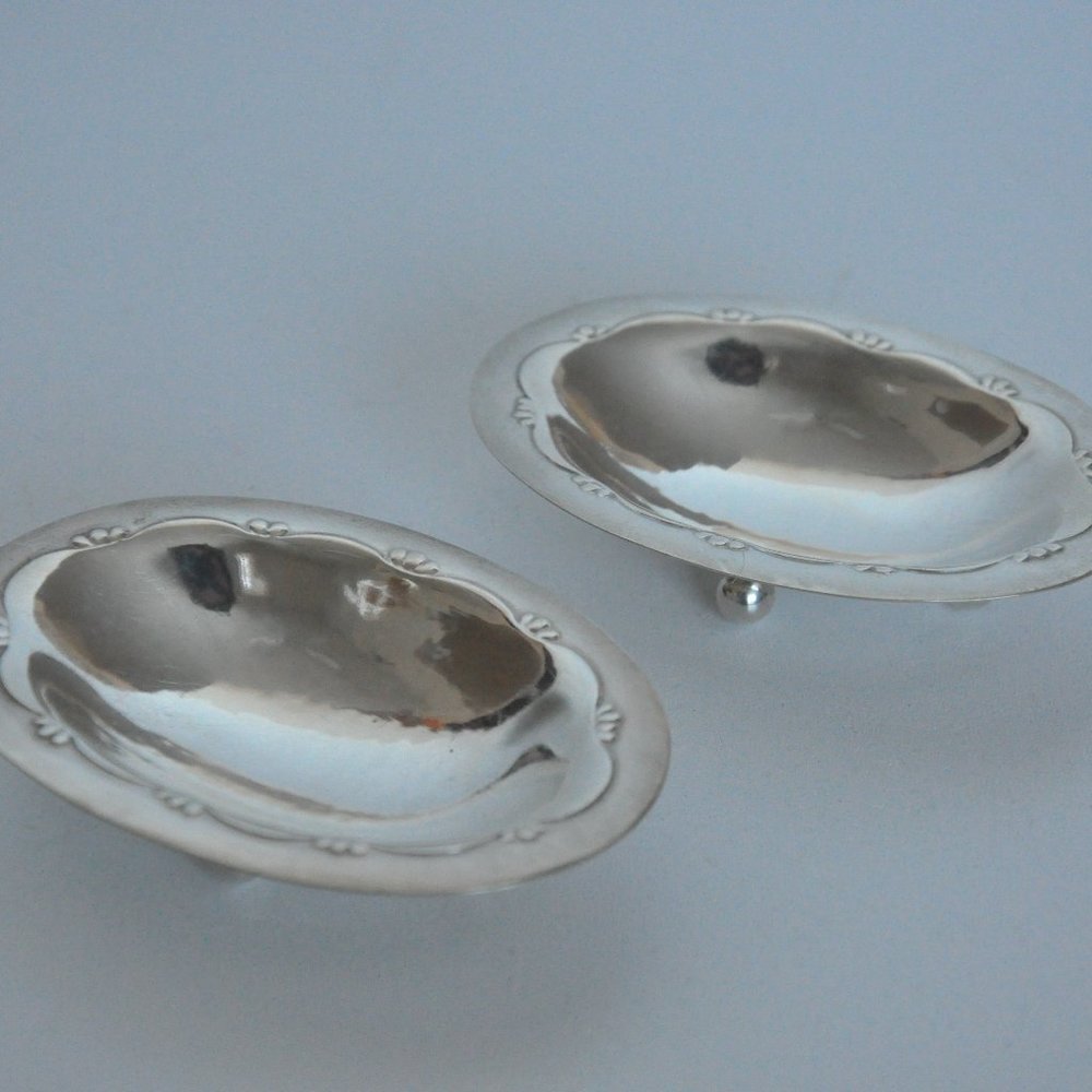 VINTAGE GEORG JENSEN STERLING SILVER OVAL SALT CELLARS -PAIR OF 2